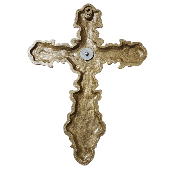 Heavy Cast Iron Ornate Cross Wall Hanging Rustic Gold Finish 11.5'X9' 2.3 Lbs - Picture 2 of 6